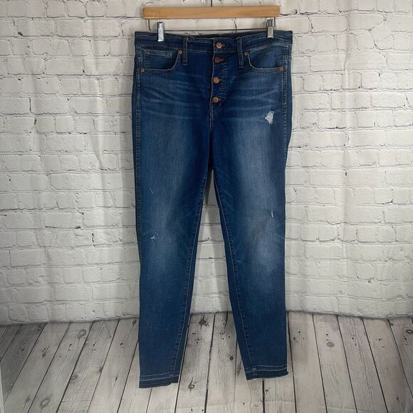 Madewell 10” High Rise Skinny Slightly Distressed Jeans size 31 Button Fly - Picture 1 of 11